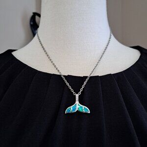 Faux Opal Whale or Mermaid Tail Iridescent Necklace 🧜‍♀️🐋